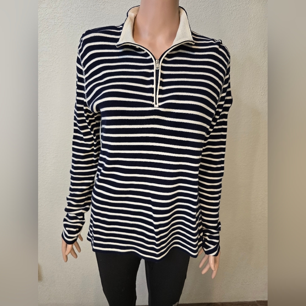 Ralph Lauren LRL Active Sweatshirt Top Womens XL Long Sleeve Striped 1/4 Zip - Picture 3 of 9